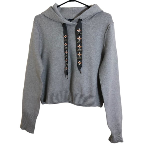 Zara Gray Embellished Hoodie Sweater - Picture 2 of 9